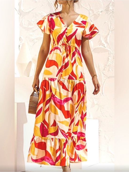 Deli.S Dresses & Skirts - Deli S Dress  cotton linen abstract 12 tiered